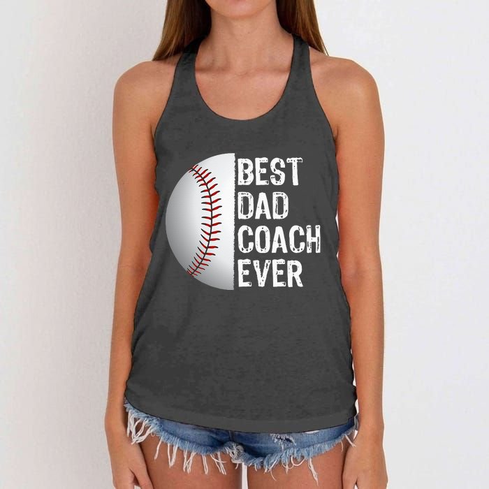 Best Dad Coach Ever Funny Baseball Tee for Sport Lovers Women's Knotted Racerback Tank