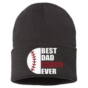 Best Dad Coach Ever Baseball Fathers Day Baseball Dad Coach Sustainable Knit Beanie