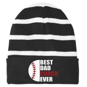 Best Dad Coach Ever Baseball Fathers Day Baseball Dad Coach Striped Beanie with Solid Band