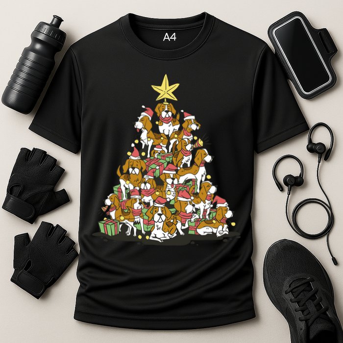 Beagle Dogs Christmas Tree Cooling Performance Crew T-Shirt