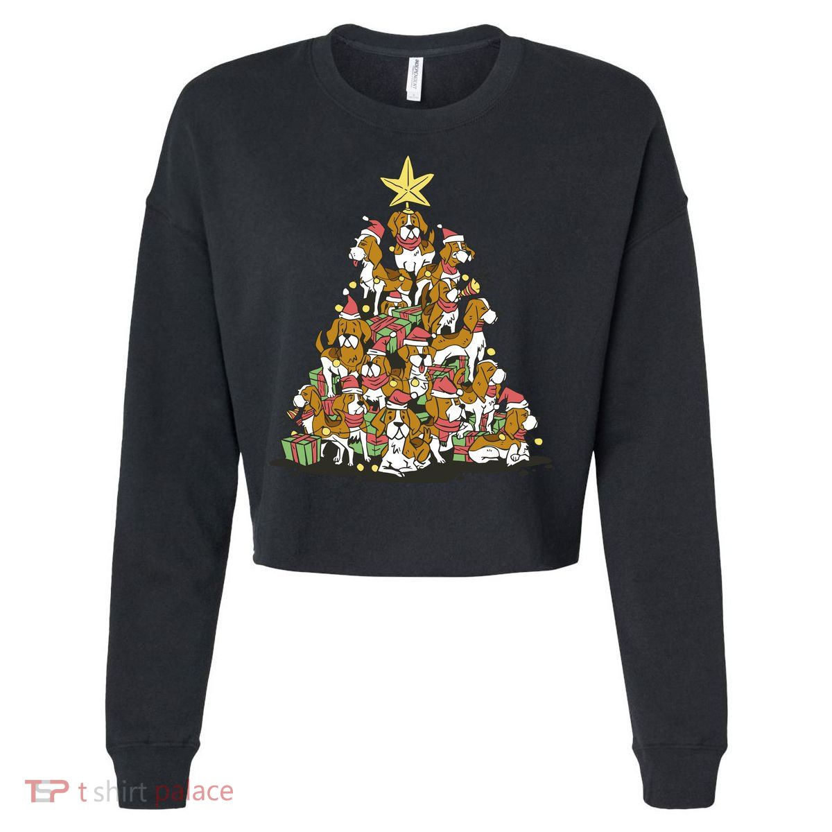 Beagle Dogs Christmas Tree Cropped Pullover Crew