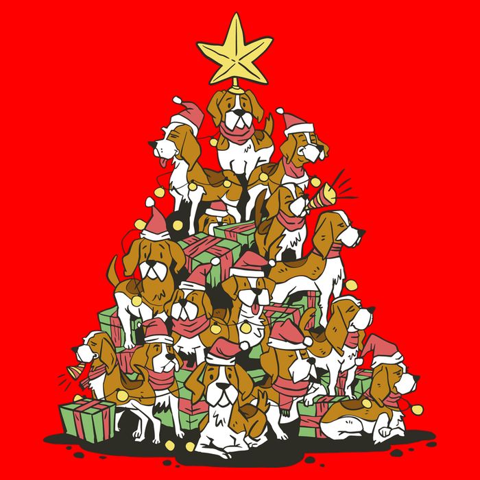 Beagle Dogs Christmas Tree Women's V-Neck T-Shirt