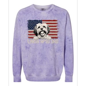 Best Dog Dad Ever American Flag Lhasa Apso Dad Colorblast Crewneck Sweatshirt