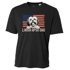 Best Dog Dad Ever American Flag Lhasa Apso Dad Cooling Performance Crew T-Shirt