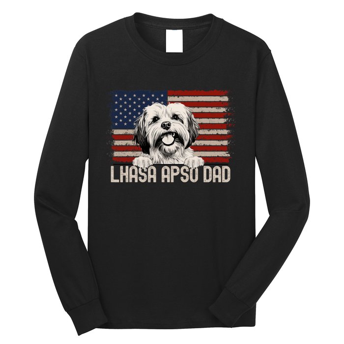 Best Dog Dad Ever American Flag Lhasa Apso Dad Long Sleeve Shirt