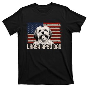 Best Dog Dad Ever American Flag Lhasa Apso Dad T-Shirt