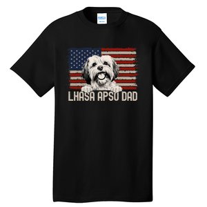 Best Dog Dad Ever American Flag Lhasa Apso Dad Tall T-Shirt