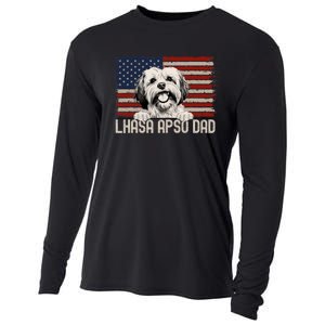 Best Dog Dad Ever American Flag Lhasa Apso Dad Cooling Performance Long Sleeve Crew