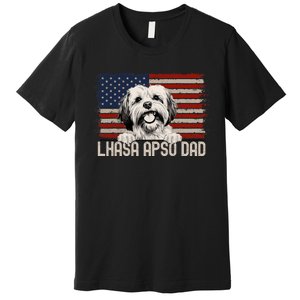 Best Dog Dad Ever American Flag Lhasa Apso Dad Premium T-Shirt