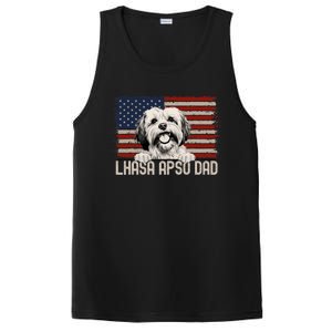 Best Dog Dad Ever American Flag Lhasa Apso Dad PosiCharge Competitor Tank