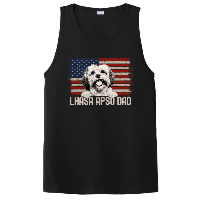 Best Dog Dad Ever American Flag Lhasa Apso Dad PosiCharge Competitor Tank