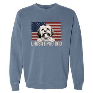 Best Dog Dad Ever American Flag Lhasa Apso Dad Garment-Dyed Sweatshirt