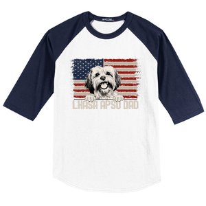 Best Dog Dad Ever American Flag Lhasa Apso Dad Baseball Sleeve Shirt