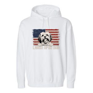 Best Dog Dad Ever American Flag Lhasa Apso Dad Garment-Dyed Fleece Hoodie