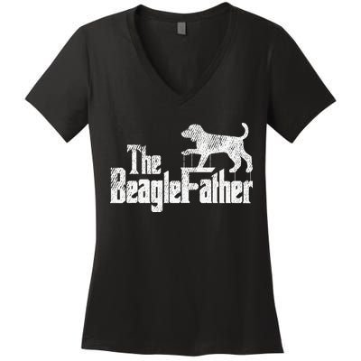 Beagle Dad Dog Father Funny Doggie Puppy Pun Daddy Dada Pops Women's V-Neck T-Shirt
