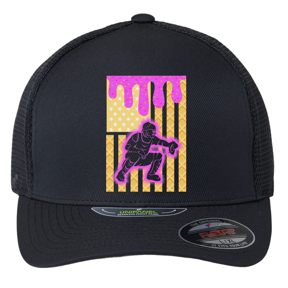 Baseball Drip Dripping Ice Cream Baseball American Flag Flexfit Unipanel Trucker Cap