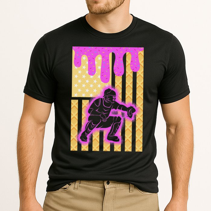 Baseball Drip Dripping Ice Cream Baseball American Flag Cooling Performance Crew T-Shirt