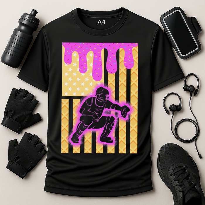 Baseball Drip Dripping Ice Cream Baseball American Flag Cooling Performance Crew T-Shirt