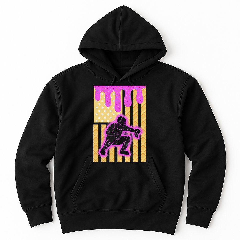 Baseball Drip Dripping Ice Cream Baseball American Flag Hoodie