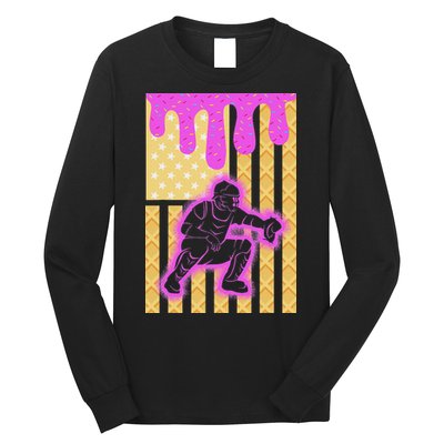 Baseball Drip Dripping Ice Cream Baseball American Flag Long Sleeve Shirt