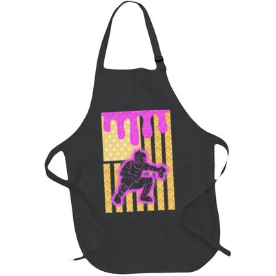 Baseball Drip Dripping Ice Cream Baseball American Flag Apron