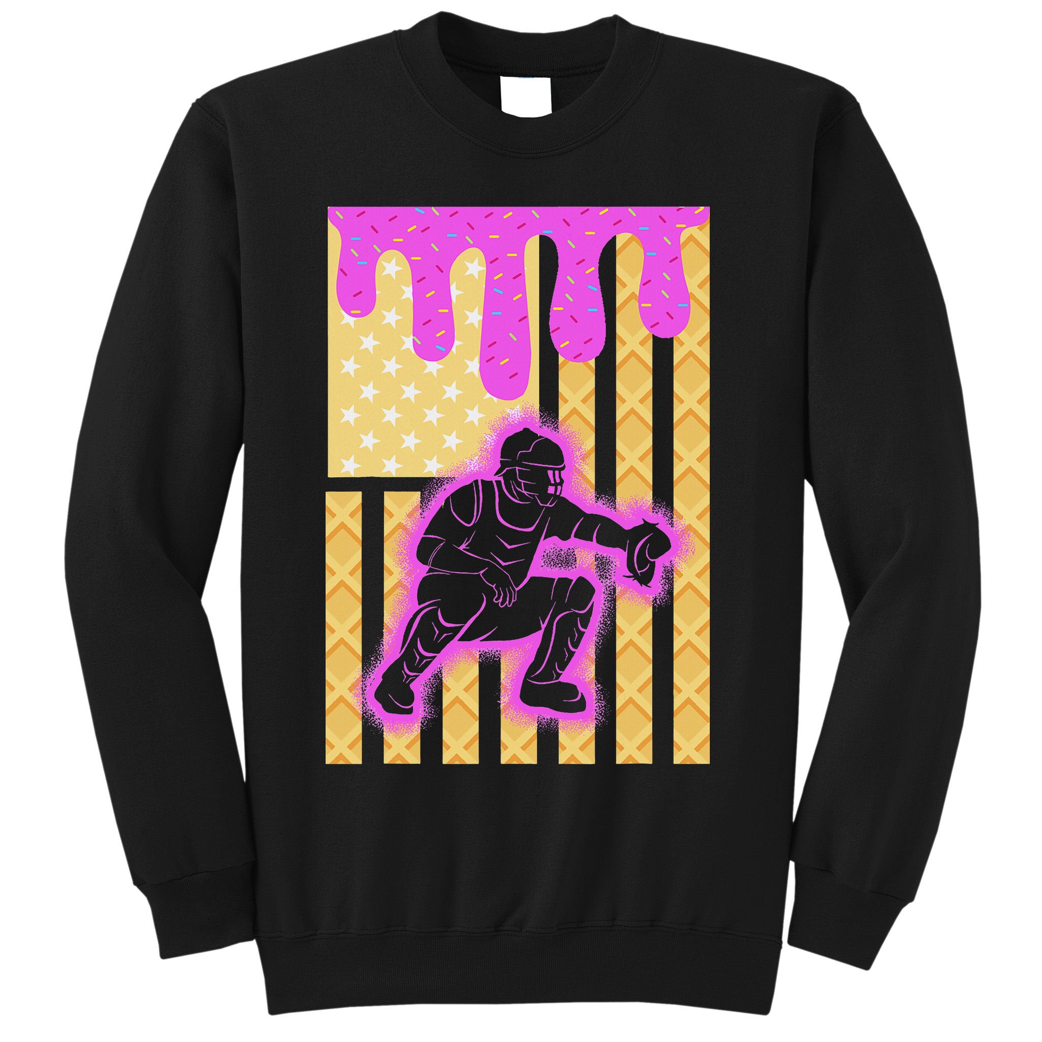 Baseball Drip Dripping Ice Cream Baseball American Flag Sweatshirt