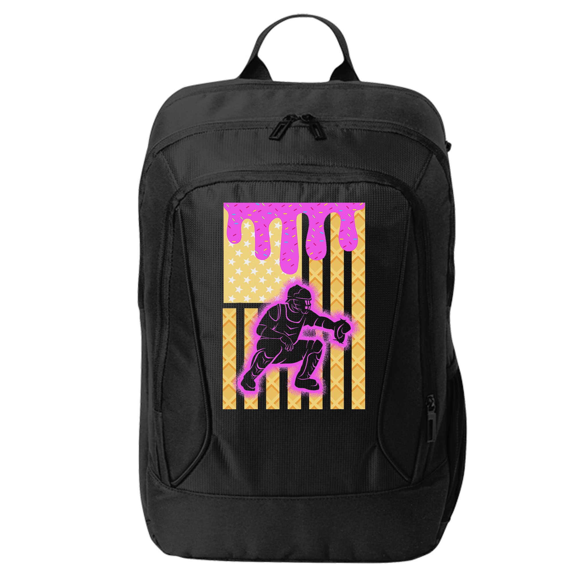 Baseball Drip Dripping Ice Cream Baseball American Flag City Backpack