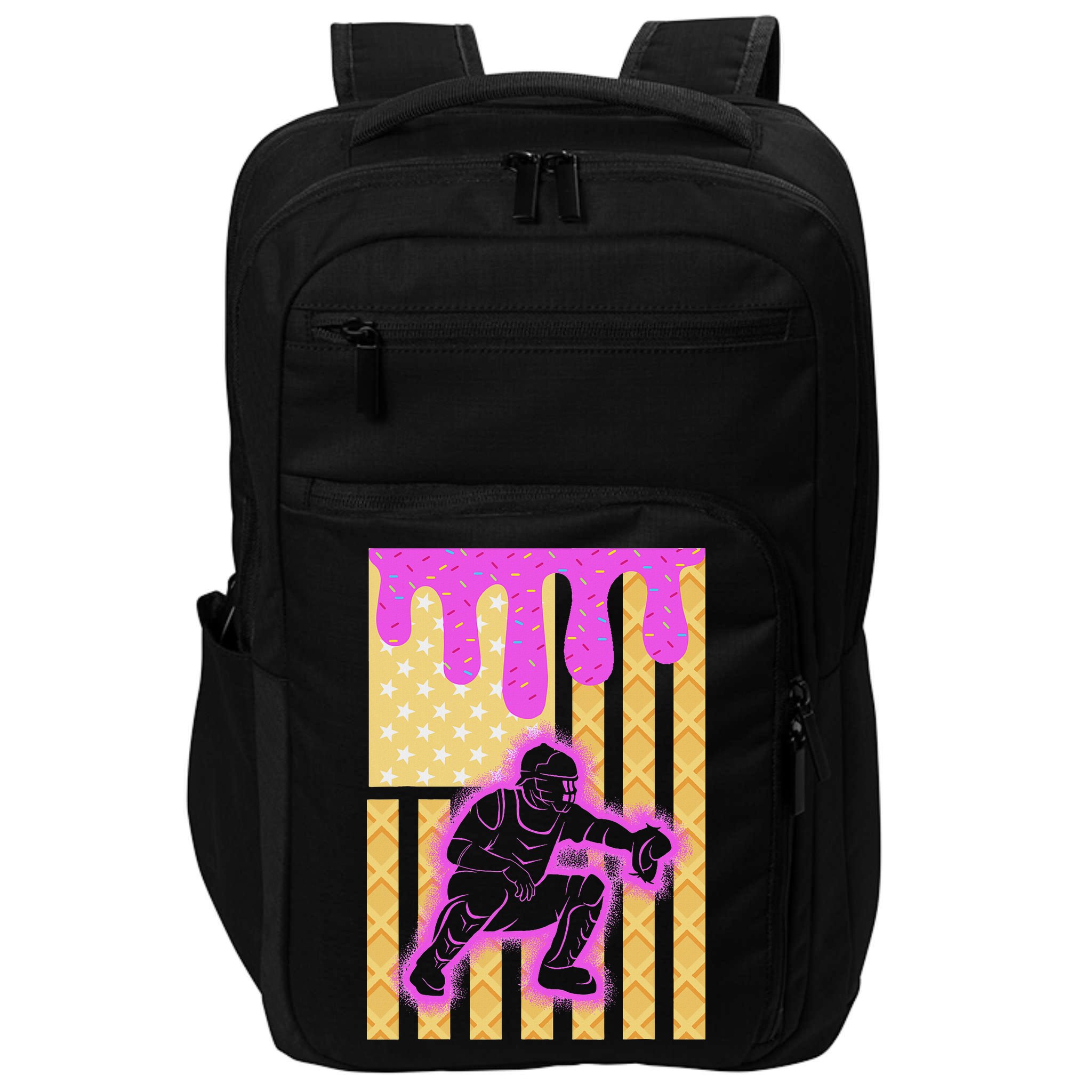 Baseball Drip Dripping Ice Cream Baseball American Flag Impact Tech Backpack