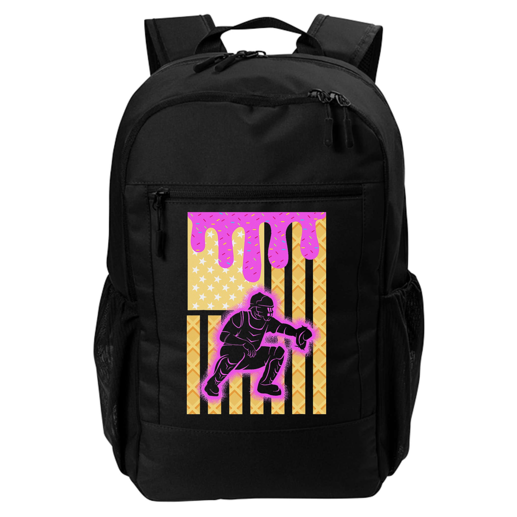 Baseball Drip Dripping Ice Cream Baseball American Flag Backpack