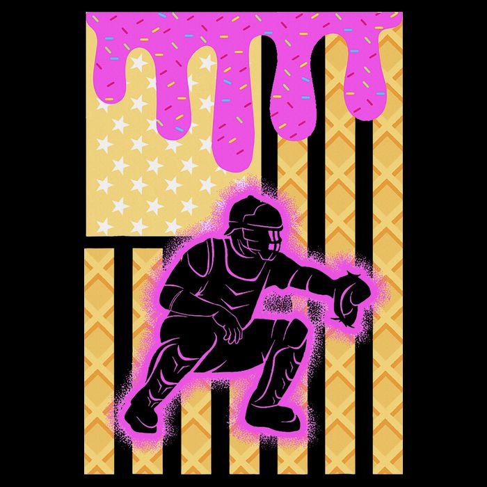 Baseball Drip Dripping Ice Cream Baseball American Flag Button