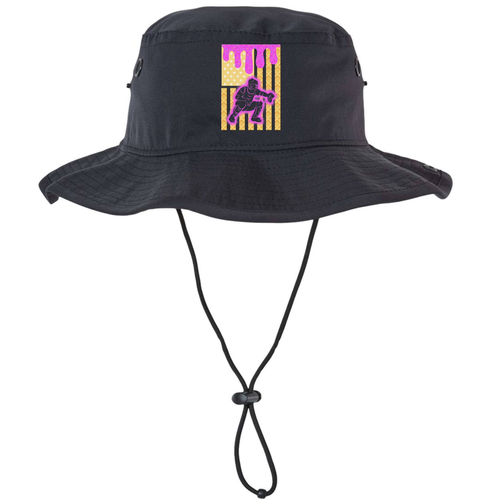 Baseball Drip Dripping Ice Cream Baseball American Flag Bucket Hat