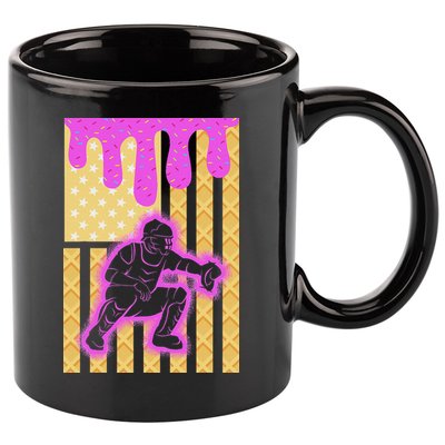 Baseball Drip Dripping Ice Cream Baseball American Flag 11oz C Handle Ceramic Mug