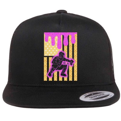 Baseball Drip Dripping Ice Cream Baseball American Flag Flat Bill Trucker Hat