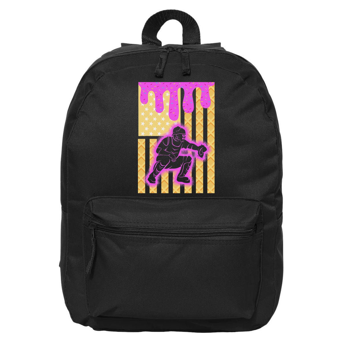 Baseball Drip Dripping Ice Cream Baseball American Flag 16 in Basic Backpack