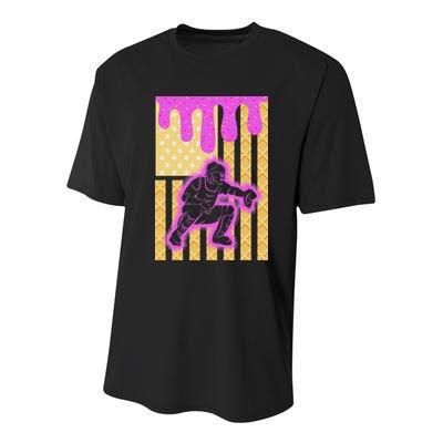 Baseball Drip Dripping Ice Cream Baseball American Flag Youth Performance Sprint T-Shirt
