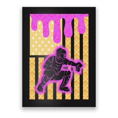 Baseball Drip Dripping Ice Cream Baseball American Flag Poster