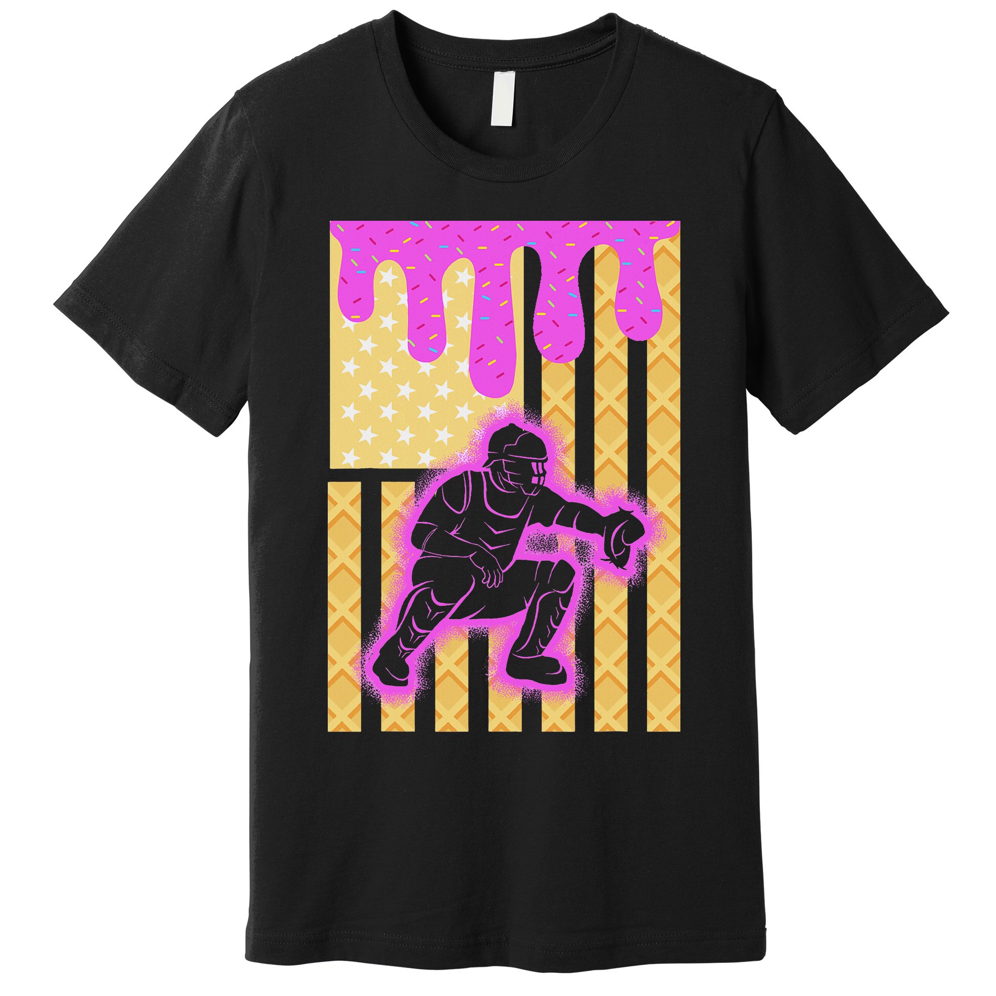 Baseball Drip Dripping Ice Cream Baseball American Flag Premium T-Shirt