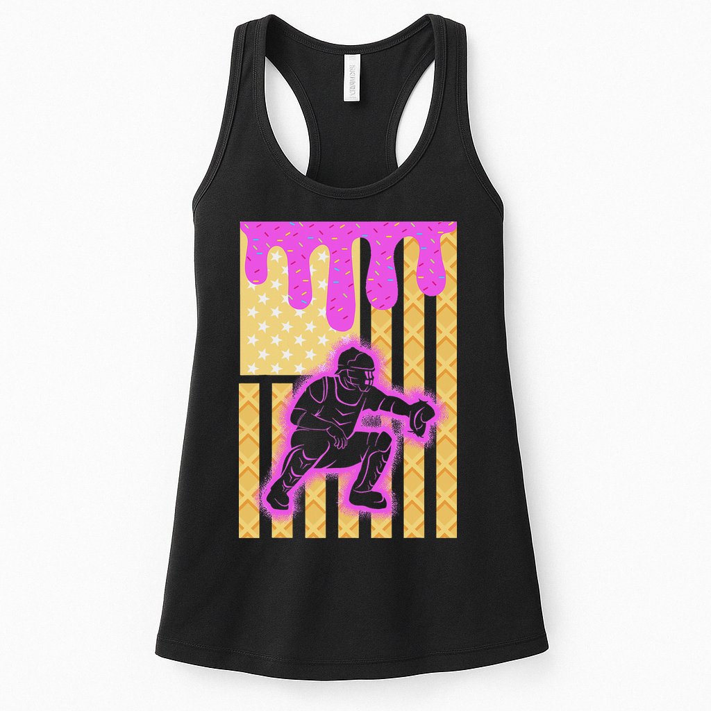 Baseball Drip Dripping Ice Cream Baseball American Flag Womens Tank Top