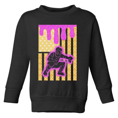 Baseball Drip Dripping Ice Cream Baseball American Flag Toddler Sweatshirt