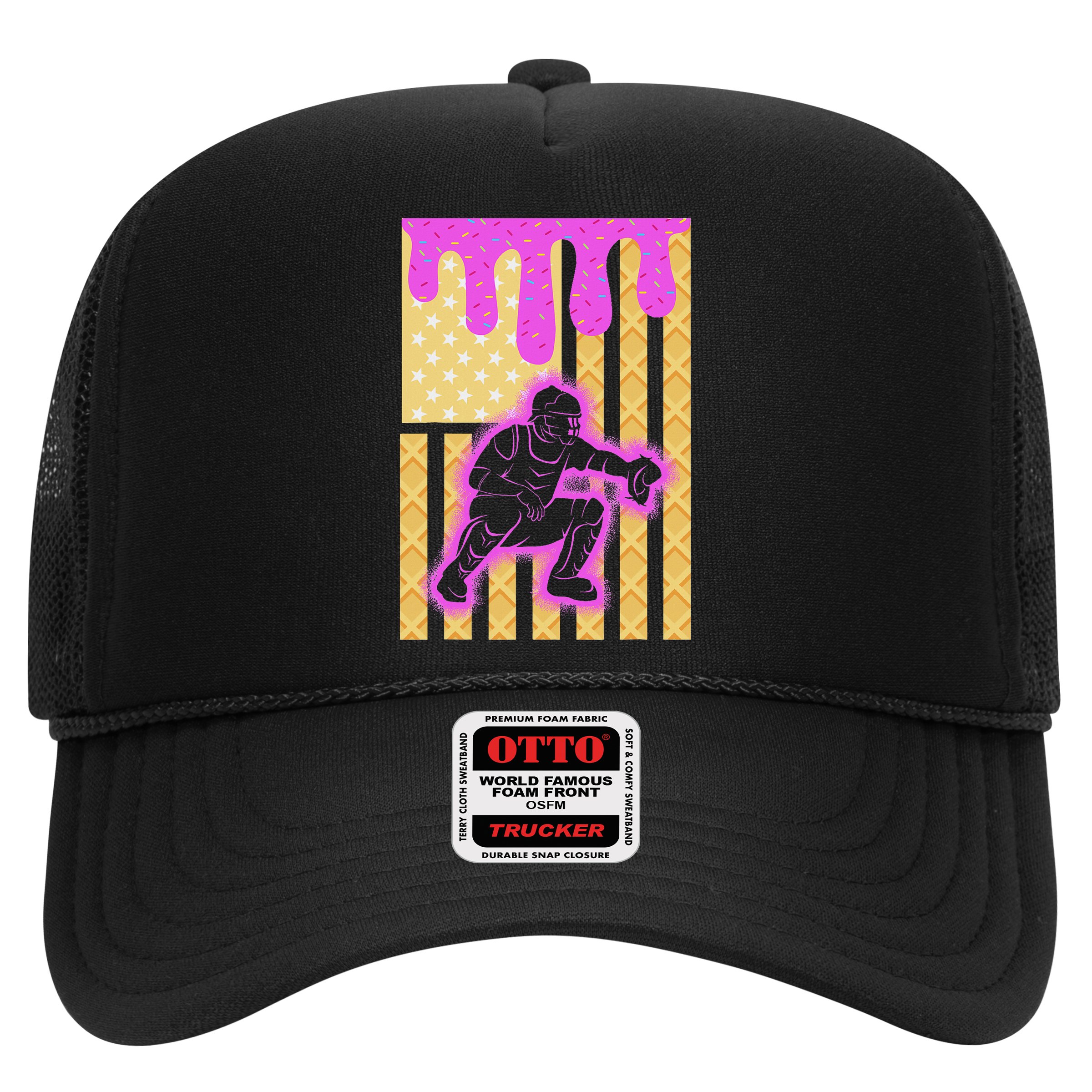Baseball Drip Dripping Ice Cream Baseball American Flag Hat