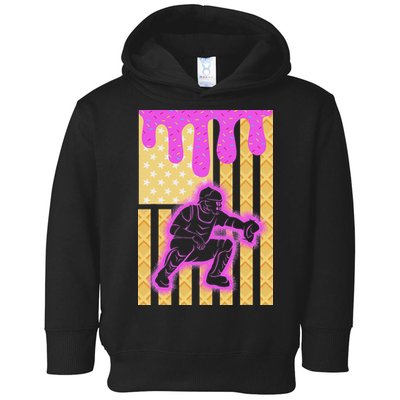 Baseball Drip Dripping Ice Cream Baseball American Flag Toddler Hoodie