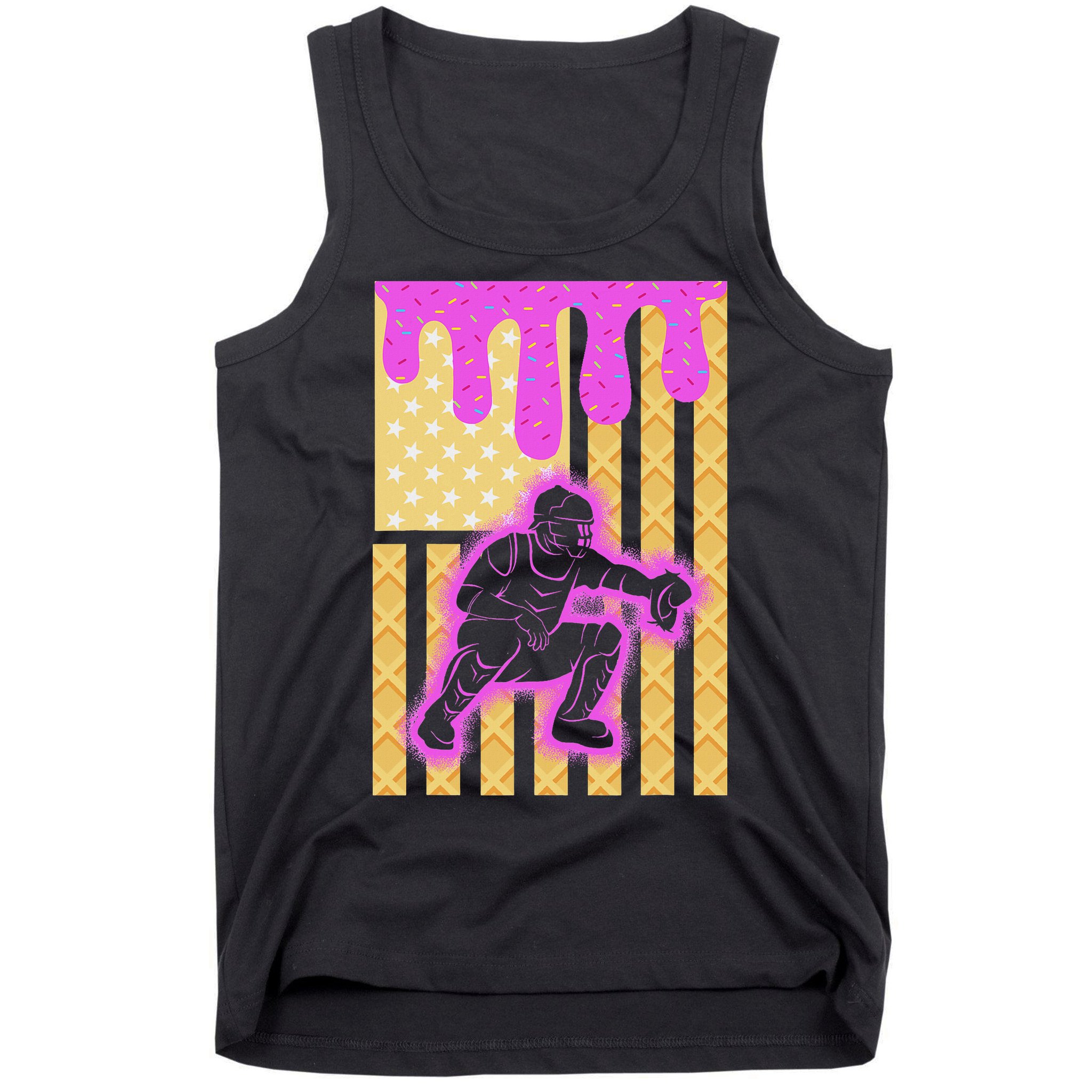Baseball Drip Dripping Ice Cream Baseball American Flag Tank Top