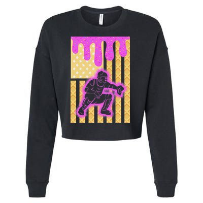 Baseball Drip Dripping Ice Cream Baseball American Flag Cropped Pullover Crew