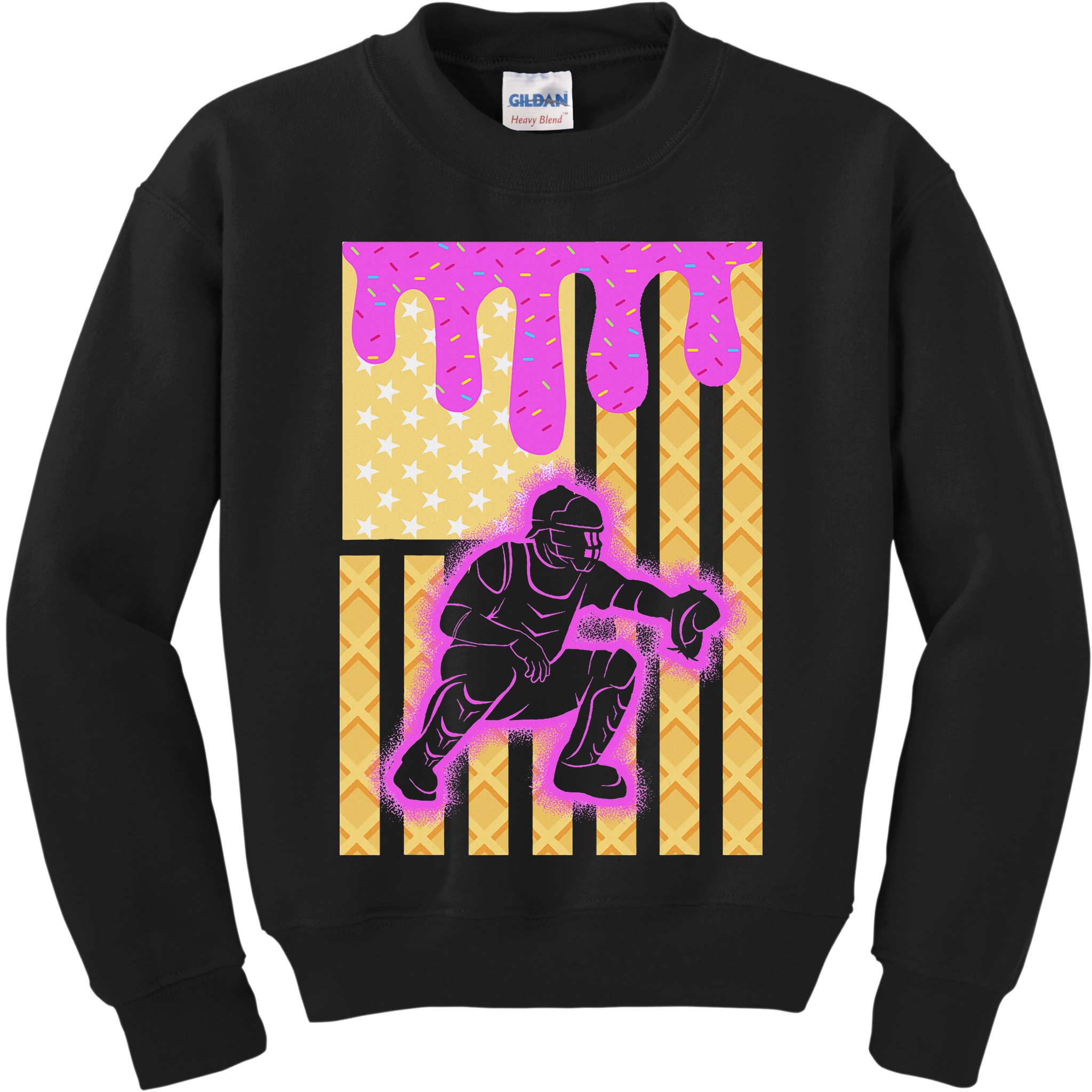 Baseball Drip Dripping Ice Cream Baseball American Flag Kids Sweatshirt
