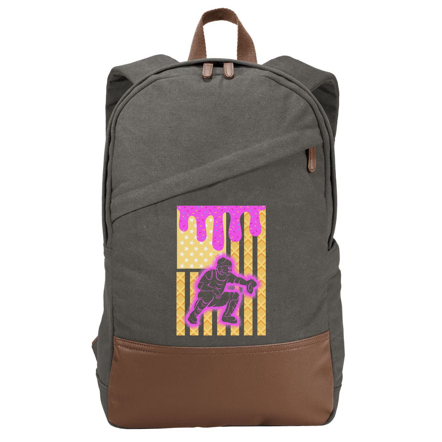 Baseball Drip Dripping Ice Cream Baseball American Flag Cotton Canvas Backpack