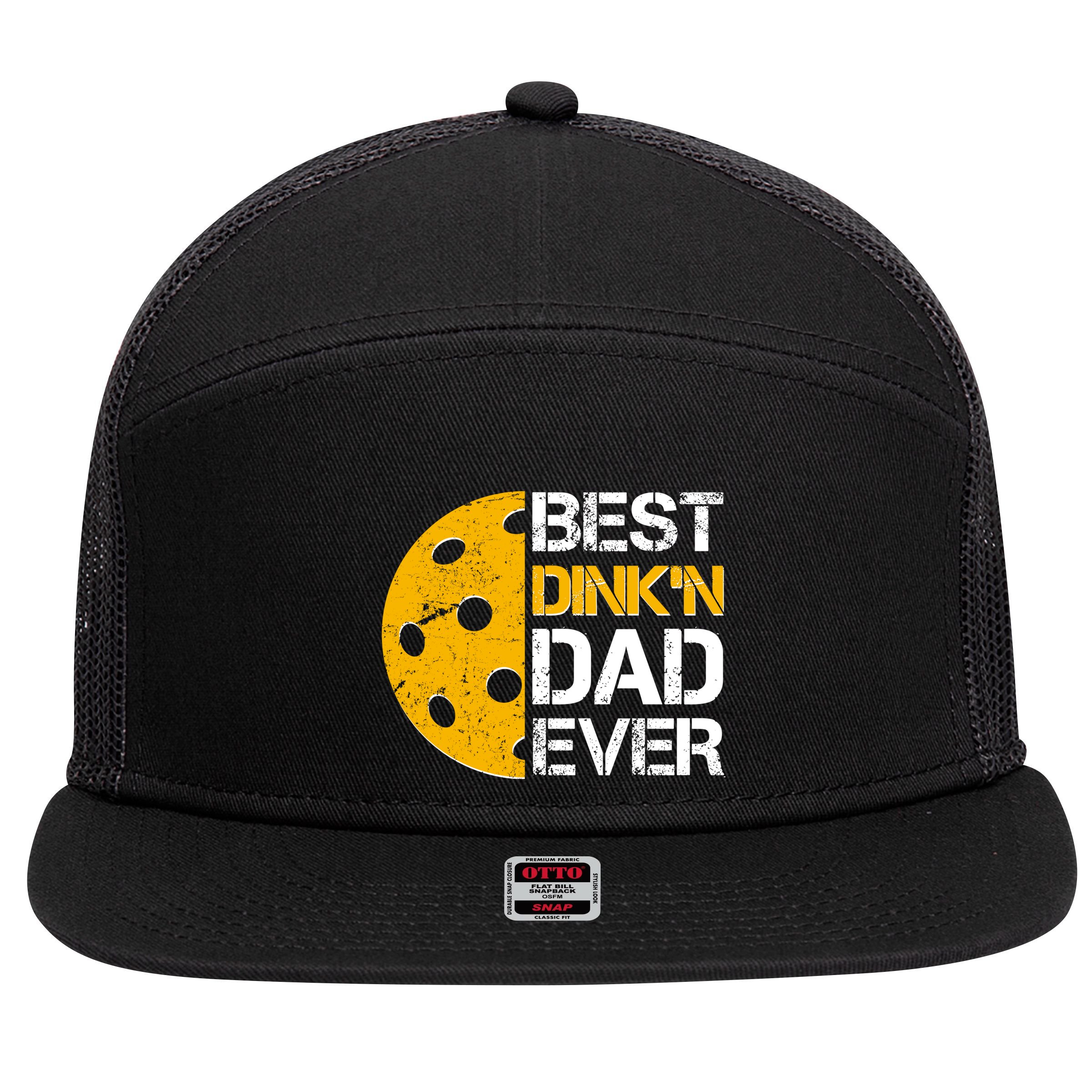 Best Dinkn Dad Ever Pickle Ball 7 Panel Mesh Trucker Snapback Hat