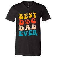 Best Dog Dad Ever Fathers Day Dog Dad Retro Vintage V-Neck T-Shirt