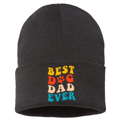 Best Dog Dad Ever Fathers Day Dog Dad Retro Vintage Sustainable Knit Beanie