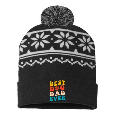 Best Dog Dad Ever Fathers Day Dog Dad Retro Vintage USA-Made Snowflake Beanie