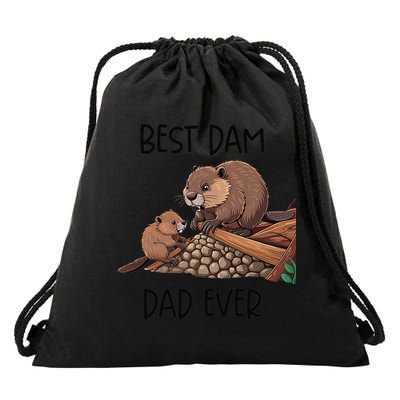 Best Dam Dad Funny Beaver Fathers Day Animal Pun Design Drawstring Bag